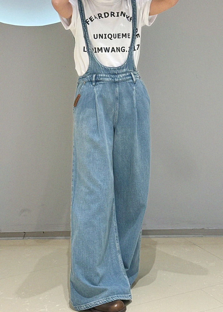 Casual Blue Pockets Denim Overalls Jumpsuit Fall