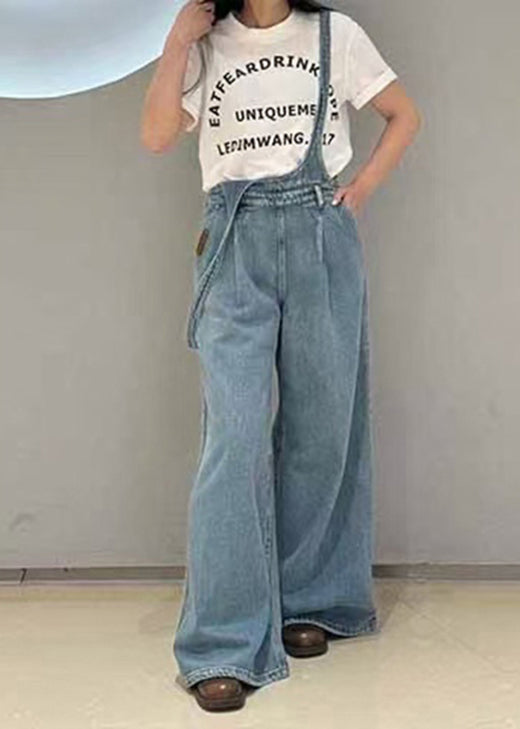 Casual Blue Pockets Denim Overalls Jumpsuit Fall