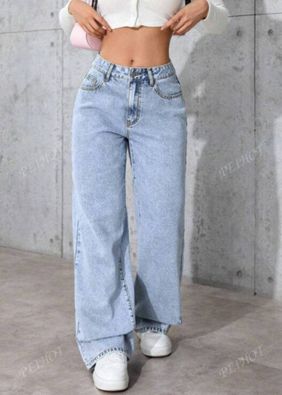 Casual Blue Pockets Patchwork Straight Jeans Fall