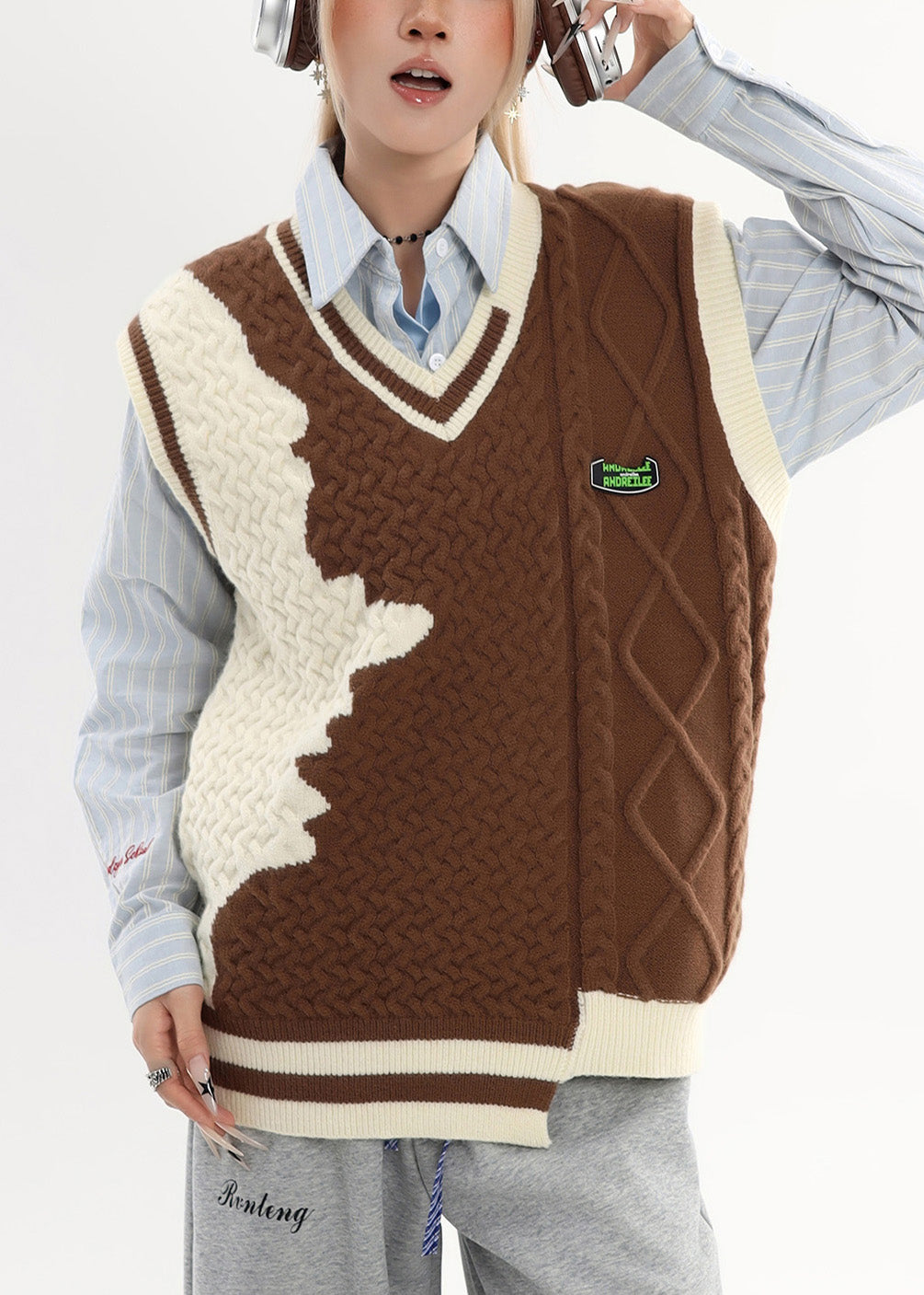 Casual Brown Asymmetrical Warm Knit Sweater Tops Winter