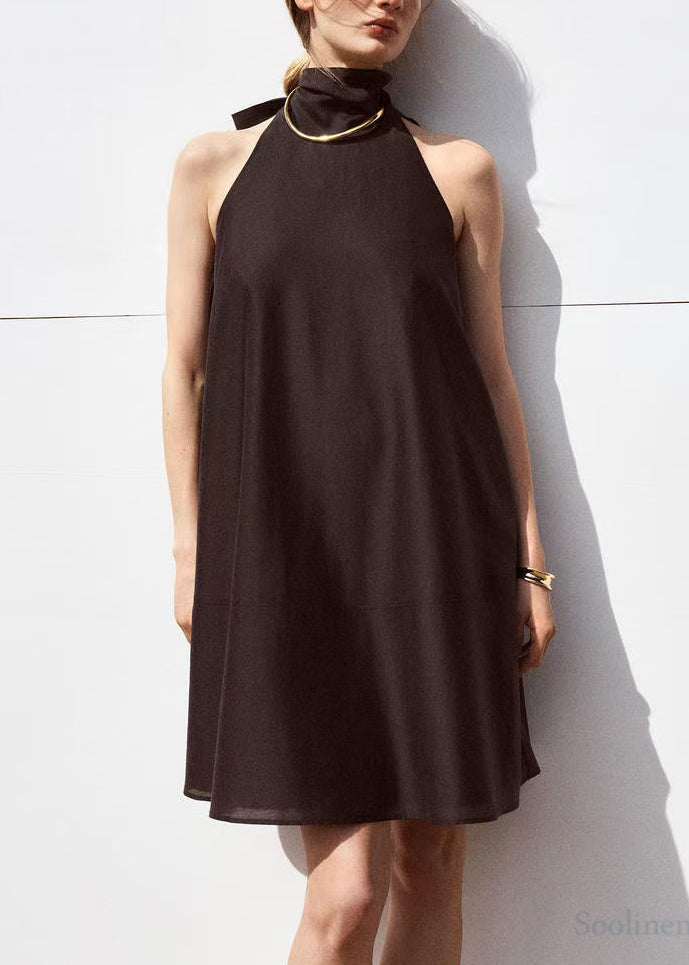 Casual Brown Cold Shoulder Halter Dresses Summer