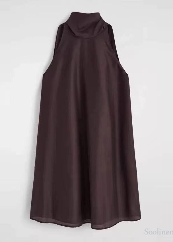 Casual Brown Cold Shoulder Halter Dresses Summer