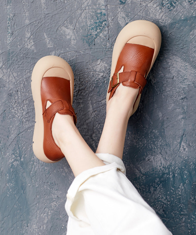 Casual Brown Cowhide Leather Splicing Flats Penny Shoes