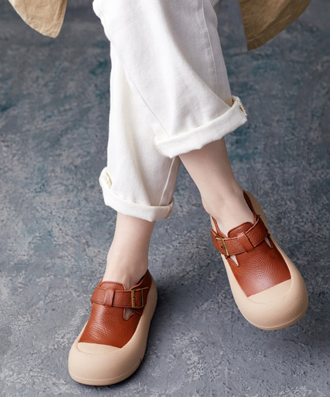 Casual Brown Cowhide Leather Splicing Flats Penny Shoes