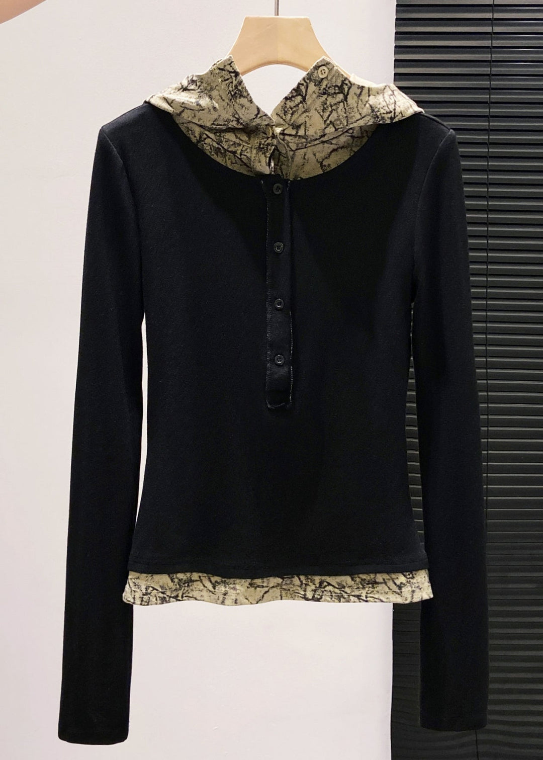 Casual Brown Hooded Patchwork Cotton Fake Two Piece Tops Fall