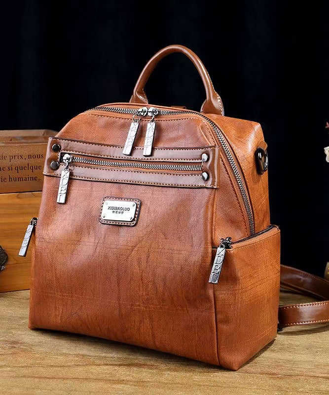 Casual Brown Large Capacity Calf Leather Backpack Bag