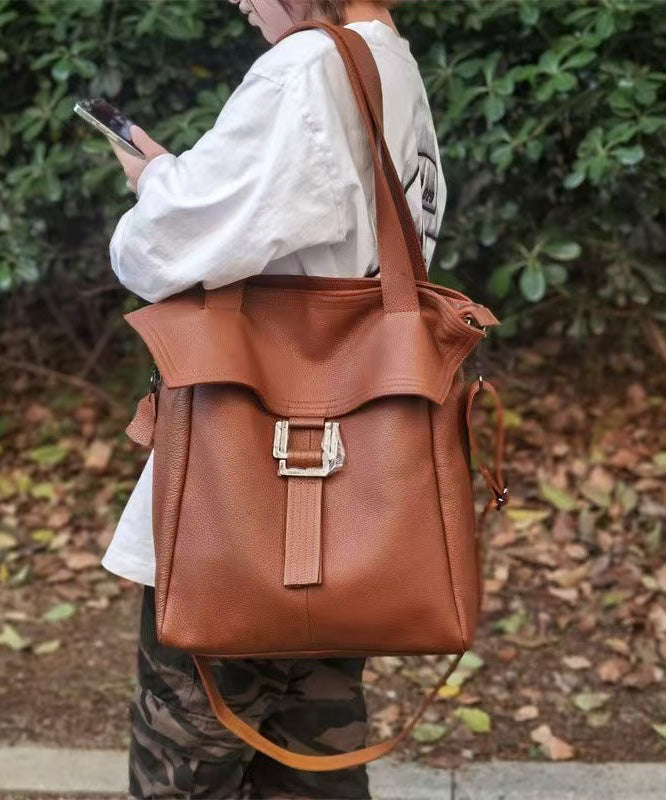 Casual Brown Large Capacity Durable Calf Leather Shoulder Bag