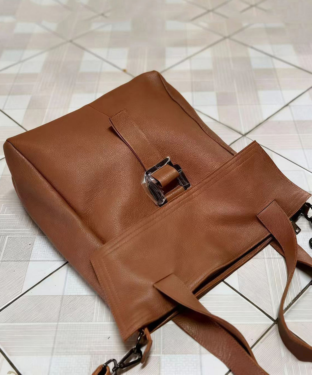 Casual Brown Large Capacity Durable Calf Leather Shoulder Bag