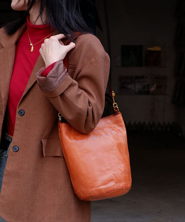 Casual Brown Large Capacity Leather Bucket Bag