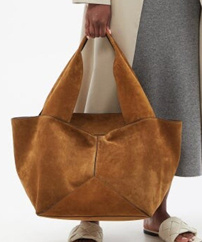 Casual Brown Large Capacity Patchwork Suede Satchel Handbag
