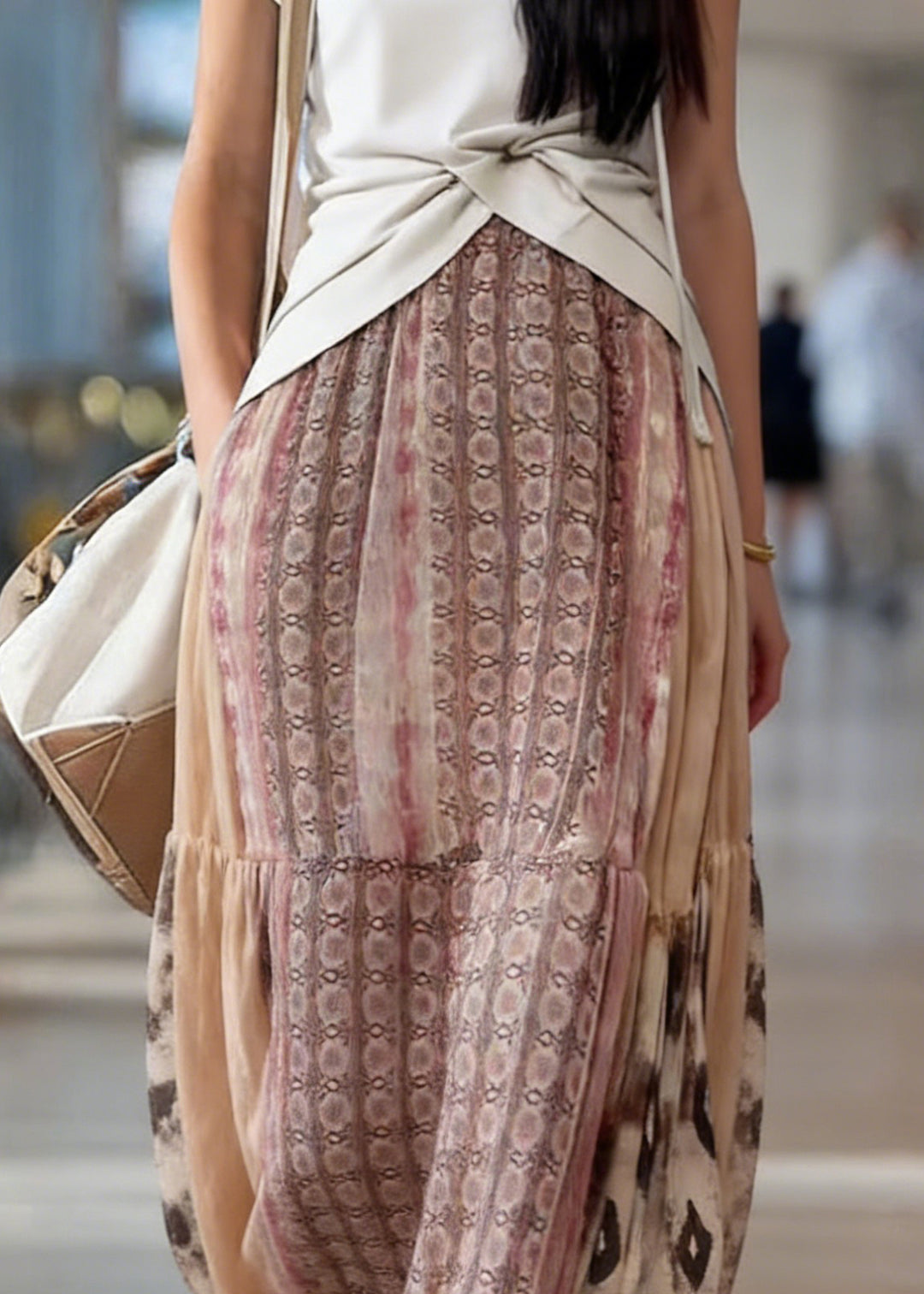 Casual Brown Patchwork High Waist A Line Skirts