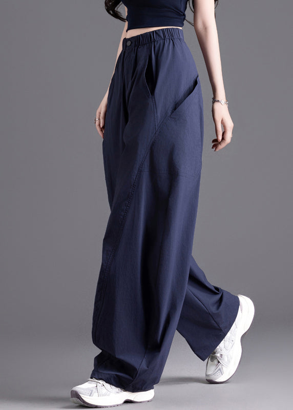 Casual Brown Pockets Elastic Waist Cotton Pants Spring