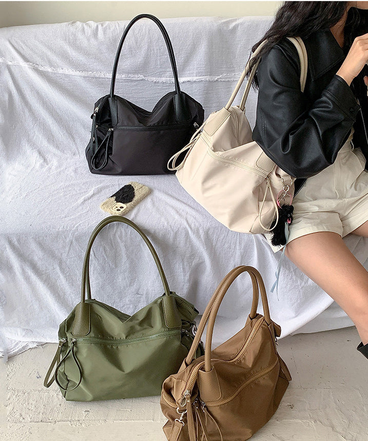 Casual Brown Solid Durable Nylon Shoulder Bags