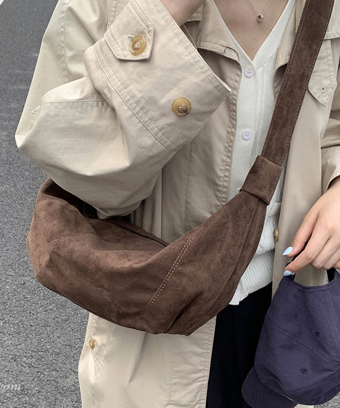 Casual Brown Solid Durable Suede Saddle Bag