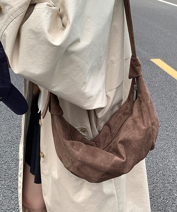 Casual Brown Solid Durable Suede Saddle Bag