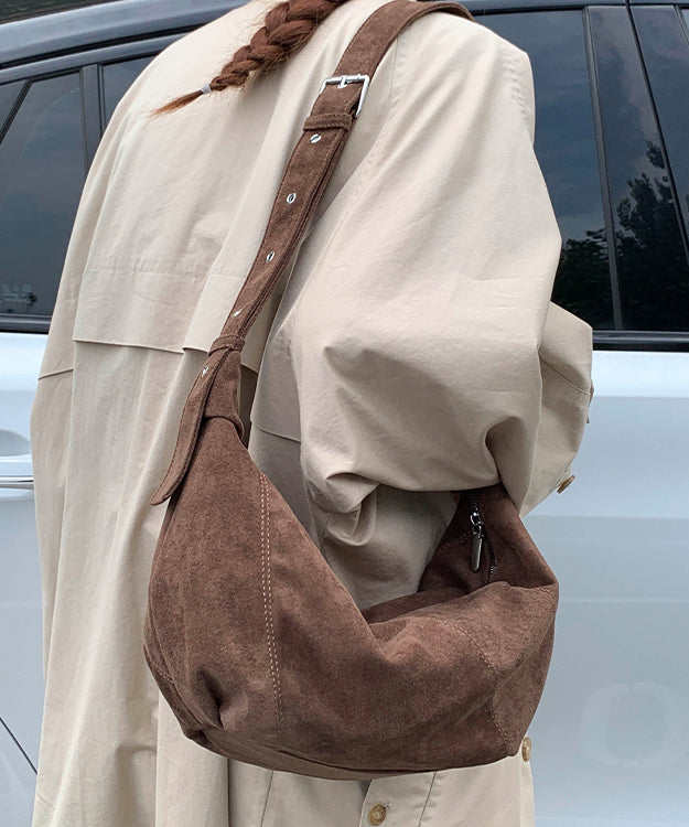 Casual Brown Solid Durable Suede Saddle Bag
