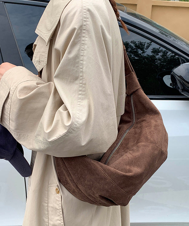 Casual Brown Solid Durable Suede Saddle Bag