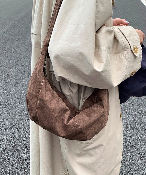 Casual Brown Solid Durable Suede Saddle Bag