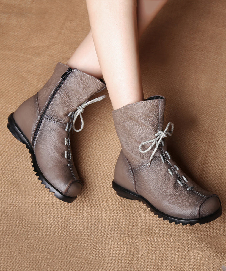 Casual Brown Splicing Lace Up Boots