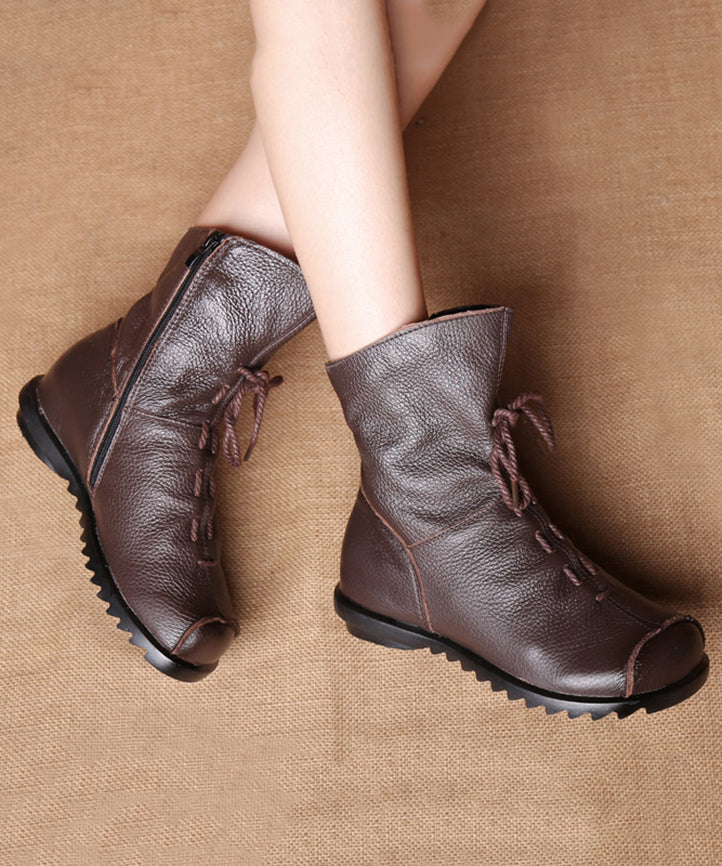 Casual Brown Splicing Lace Up Boots