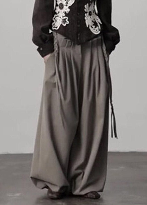 Casual Camel Pockets Wrinkled Patchwork High Waist Lantern Pants Fall