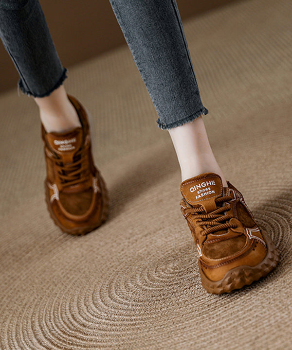 Casual Camel Suede Flat Shoes Splicing Lace Up