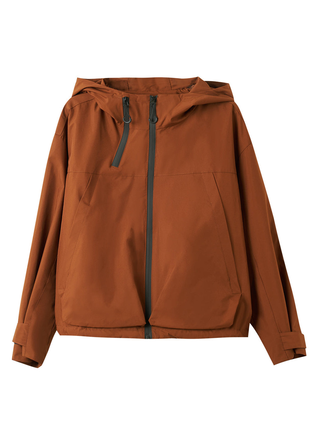 Casual Caramel Zippered Patchwork Hooded Coats Fall