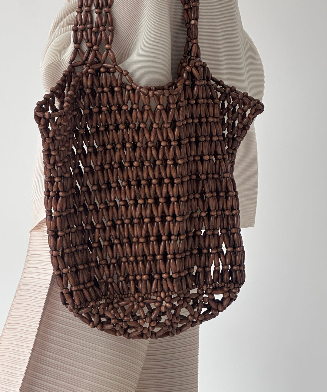 Casual Coffee Beading Weave Cut Out Shoulder Bag