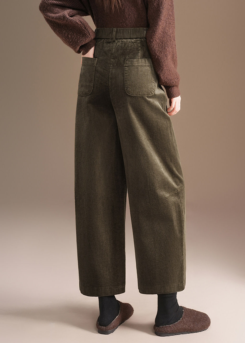 Casual Coffee Pockets High Waist Corduroy Straight Leg Pants Fall