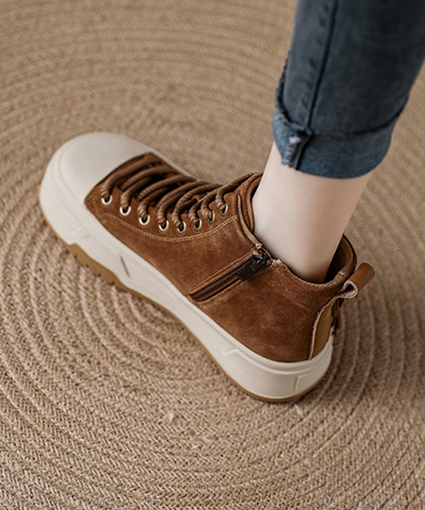 Casual Coffee Tassel Lace Up Splicing Suede Boots