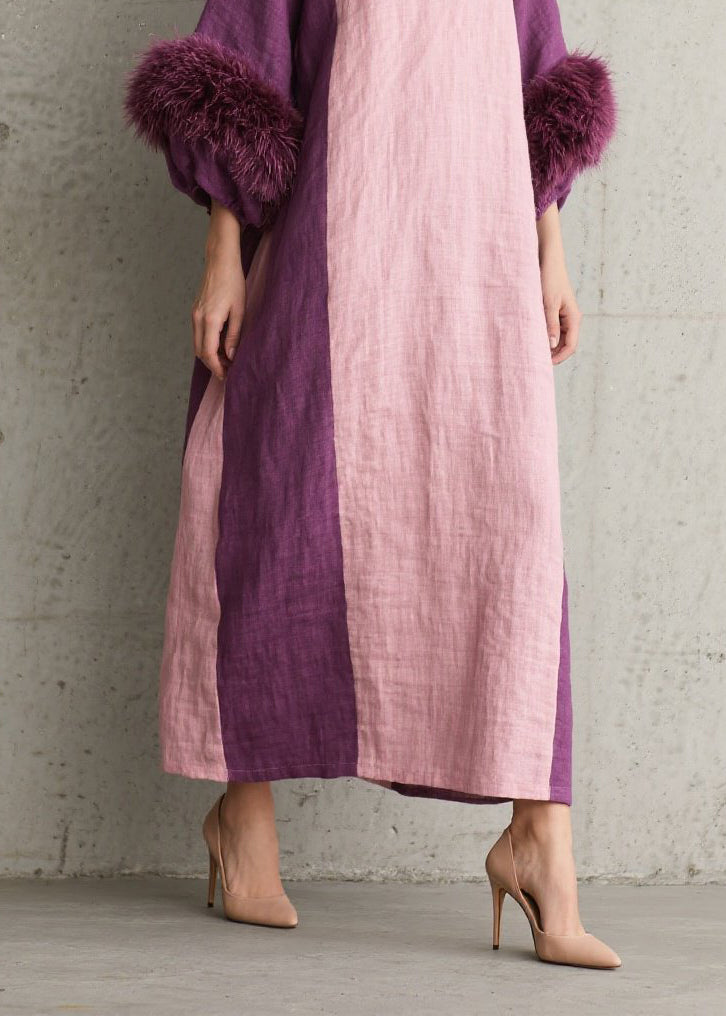 Casual Colorblock Fuzzy Fur Patchwork Cotton Dresses Fall