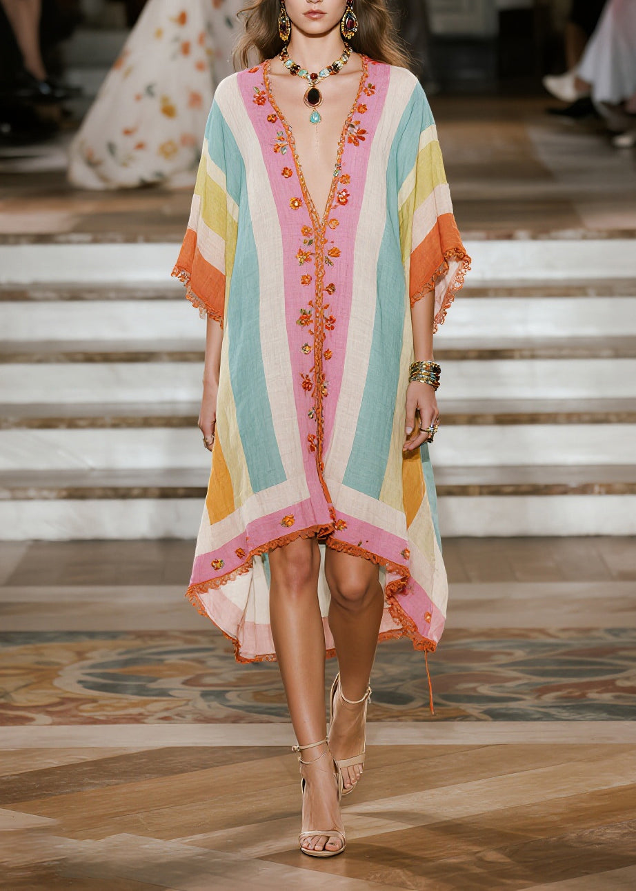 Casual Colorblock Oversized Lace Patchwork Cotton Vacation Dresses Summer