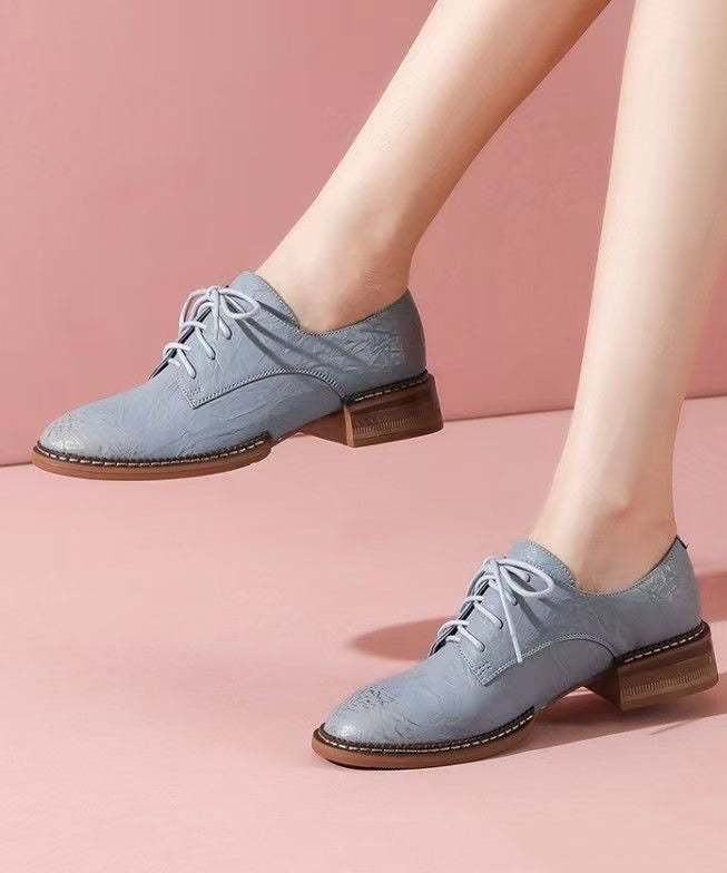 Casual Comfortable Pink Lace Up Chunky Cowhide Leather