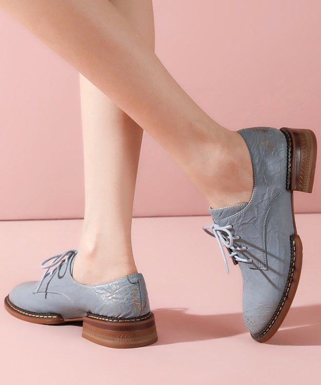 Casual Comfortable Pink Lace Up Chunky Cowhide Leather