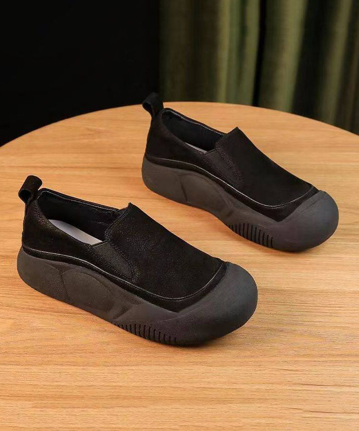 Casual Comfortable Splicing Flat Shoes Black Faux Leather