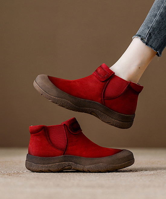 Casual Comfy Brown Cowhide Leather Splicing Ankle Boots