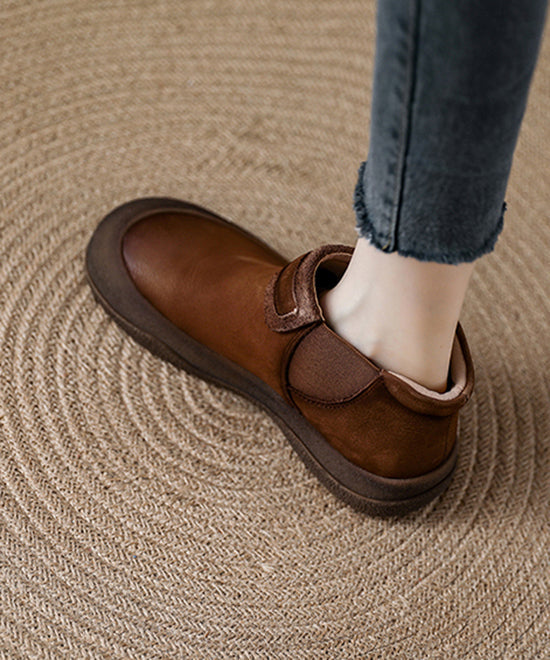 Casual Comfy Brown Cowhide Leather Splicing Ankle Boots