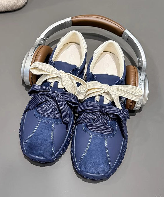 Casual Comfy Navy Lace Up Splicing Platform Shoes
