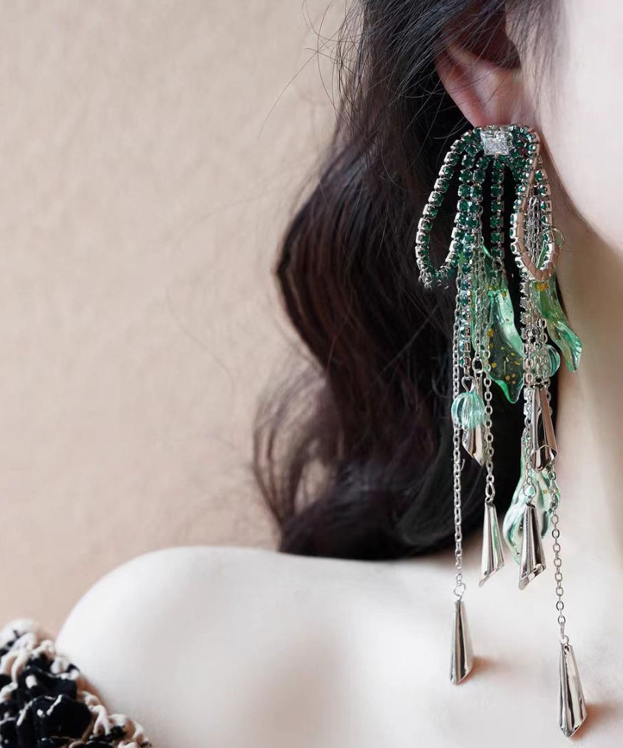 Casual Copper Acrylic Zircon Tassel Drop Earrings