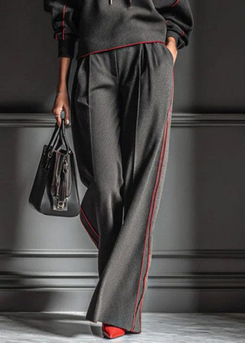 Casual Dark Gray Hooded Striped Sweatshirts And Pants Cotton Two Pieces Set Spring