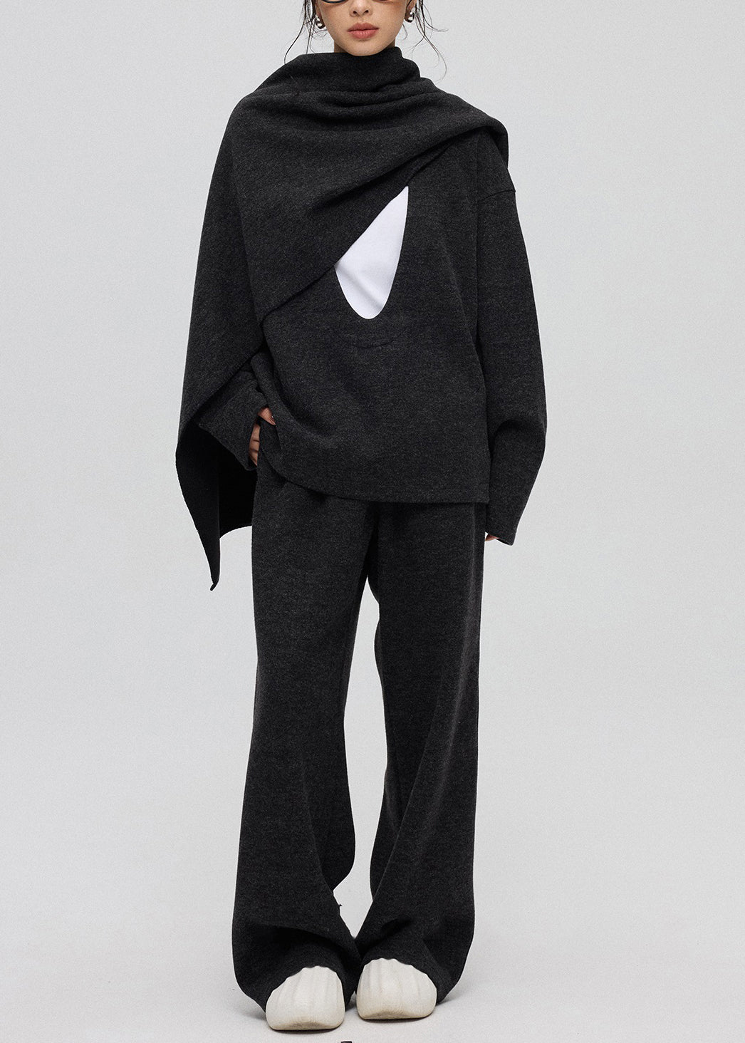 Casual Dark Gray U Neck Solid Cashmere Three Piece Set Winte