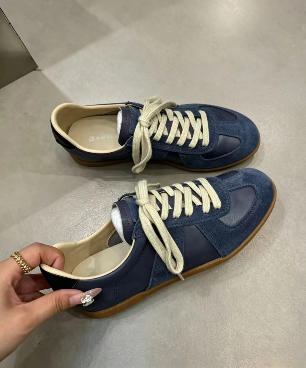 Casual Deep Blue Lace Up Splicing Suede Sneakers