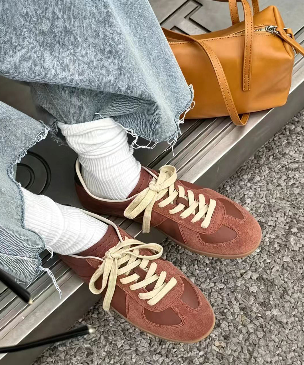 Casual Deep Blue Lace Up Splicing Suede Sneakers