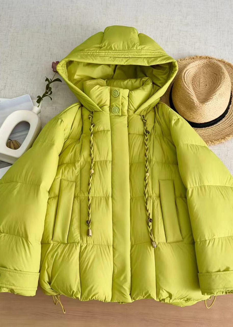 Casual Fruit Green Hooded Stand Collar Fine Cotton Filled Puffer Jacket Winter