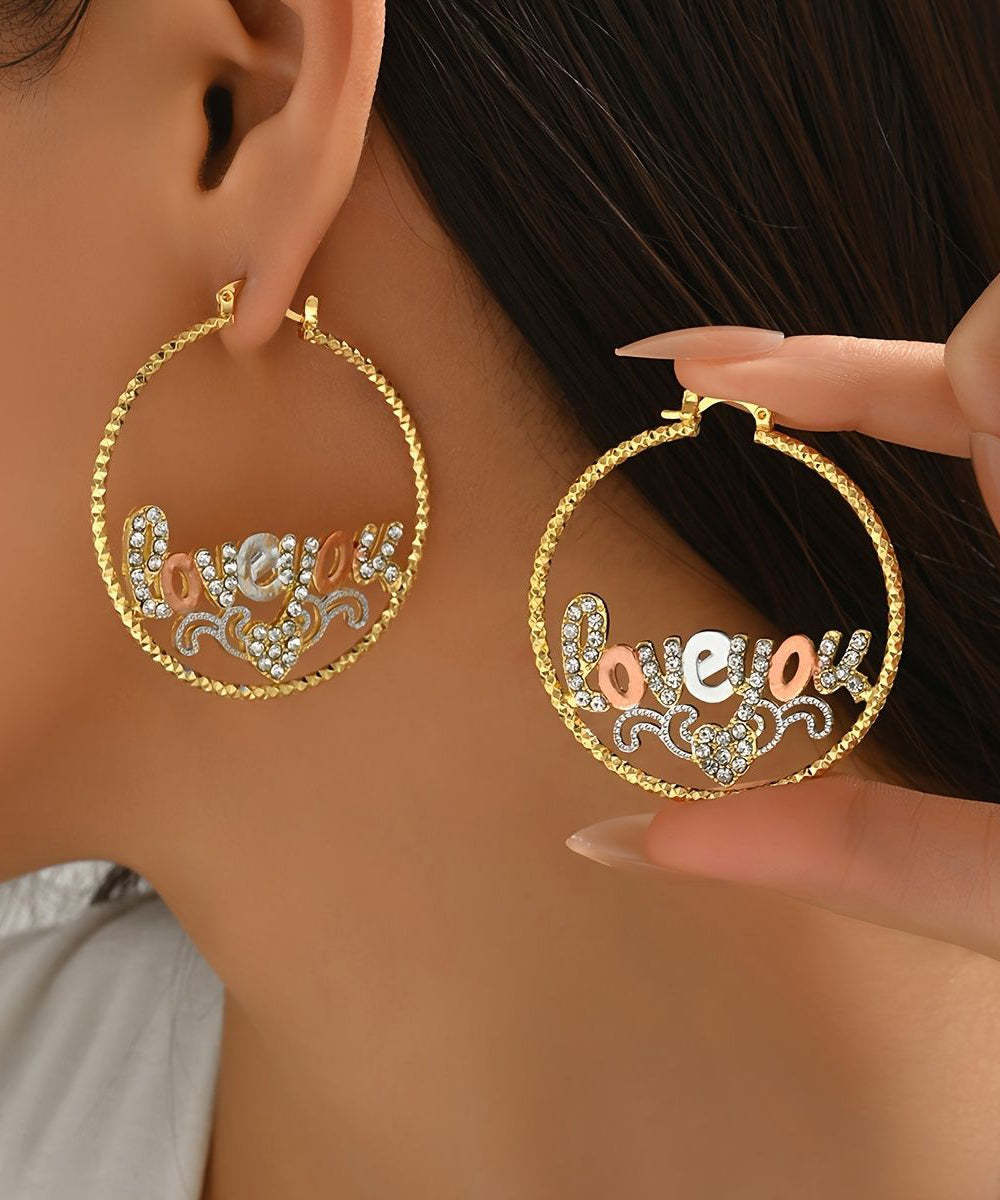 Casual Gold Ally Zircon Graphic Hoop Earrings