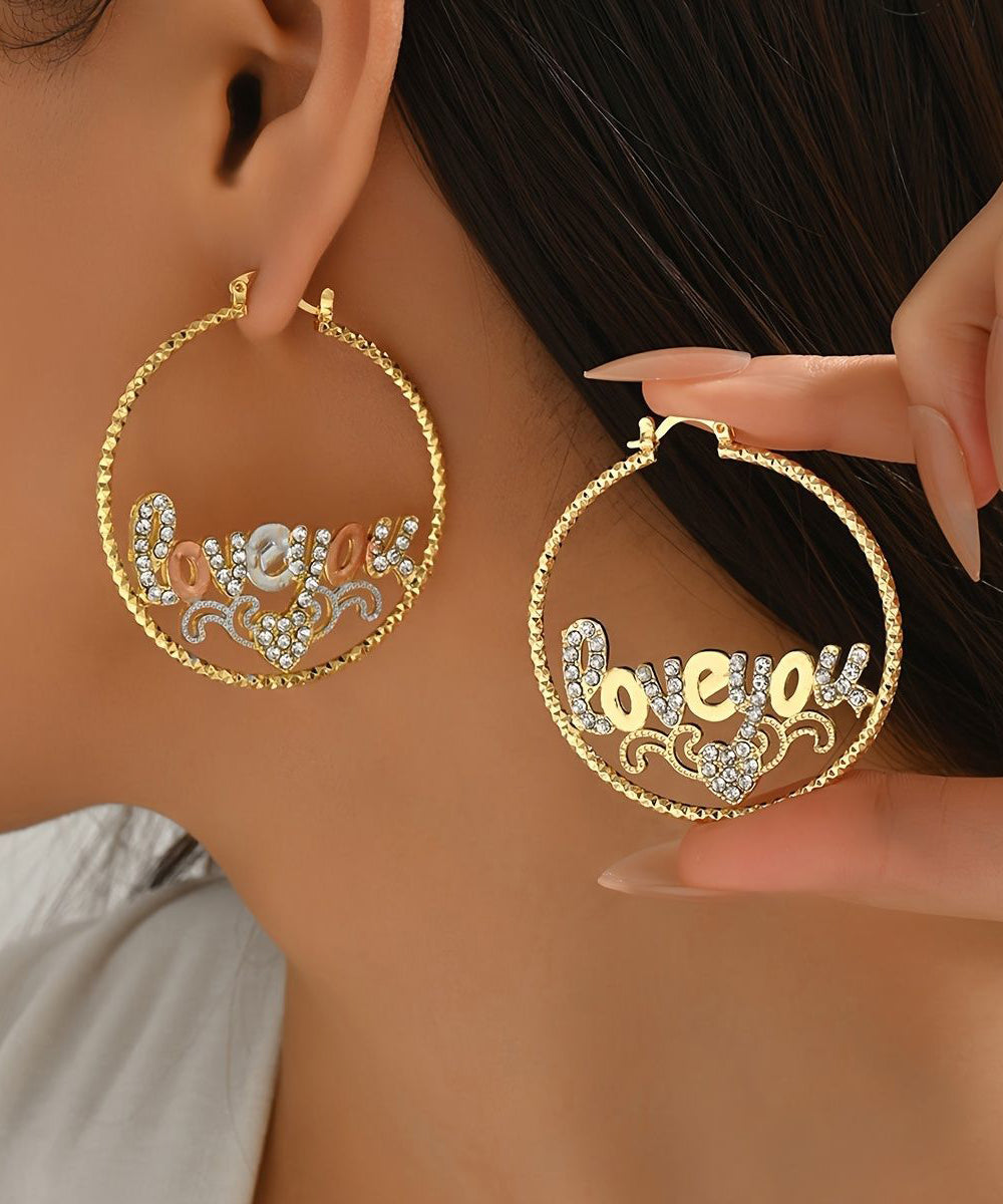 Casual Gold Ally Zircon Graphic Hoop Earrings
