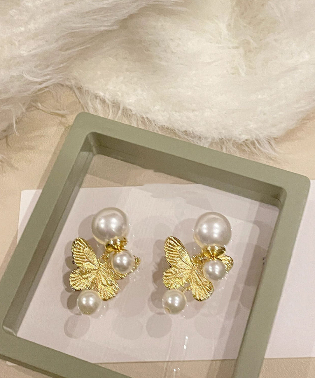 Casual Gold Copper Alloy Butterfly Pearl Drop Earrings