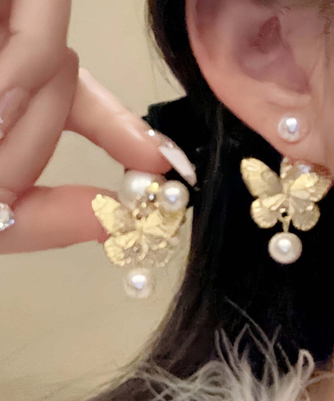 Casual Gold Copper Alloy Butterfly Pearl Drop Earrings