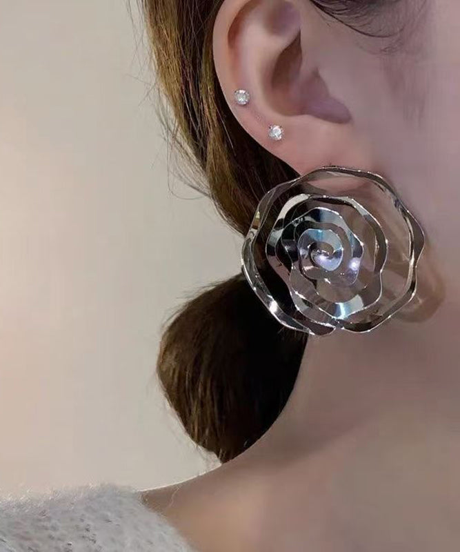 Casual Gold Copper Hollow Out Floral Hoop Earrings