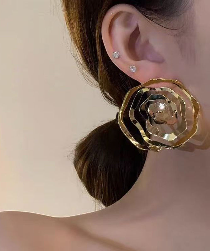 Casual Gold Copper Hollow Out Floral Hoop Earrings